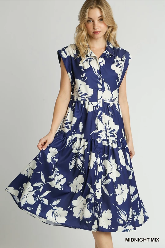 Floral navy white dress