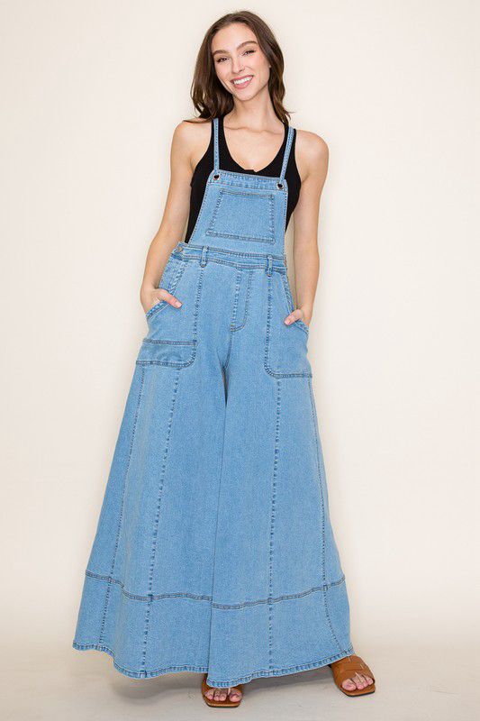 Wide Leg Light Denim Overall (Preorder)