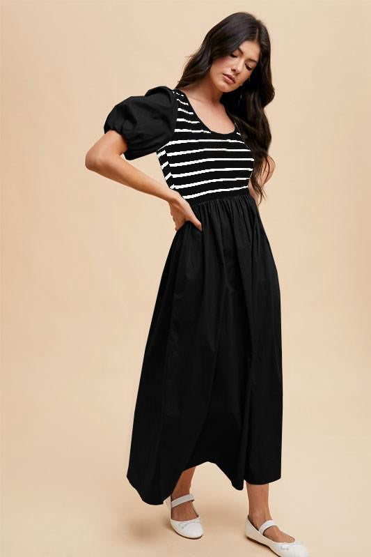 Striped Puff Sleeve Maxi Dress