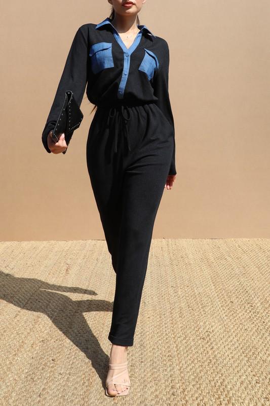 Black & Blue Two-Tone Jumpsuit