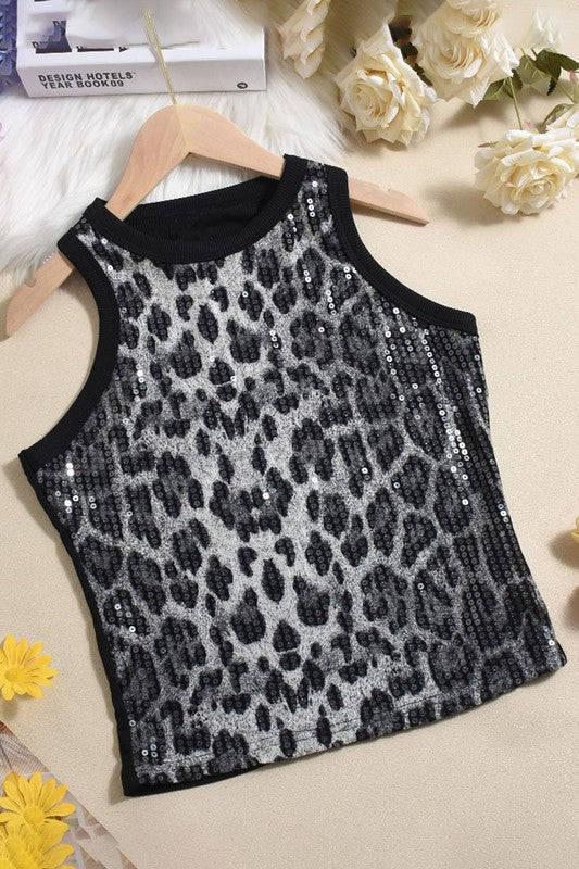 Gray Sparkling Leopard Print Tank Top