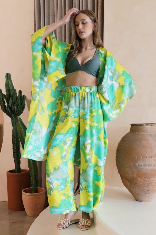 Green-yellow tie dye palazzo