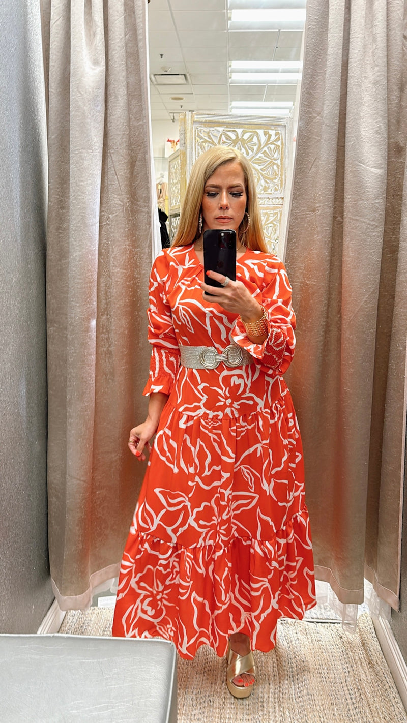 Floral orange print dress