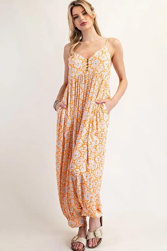 Boho Printed Sleeveless Harem Jumpsuit