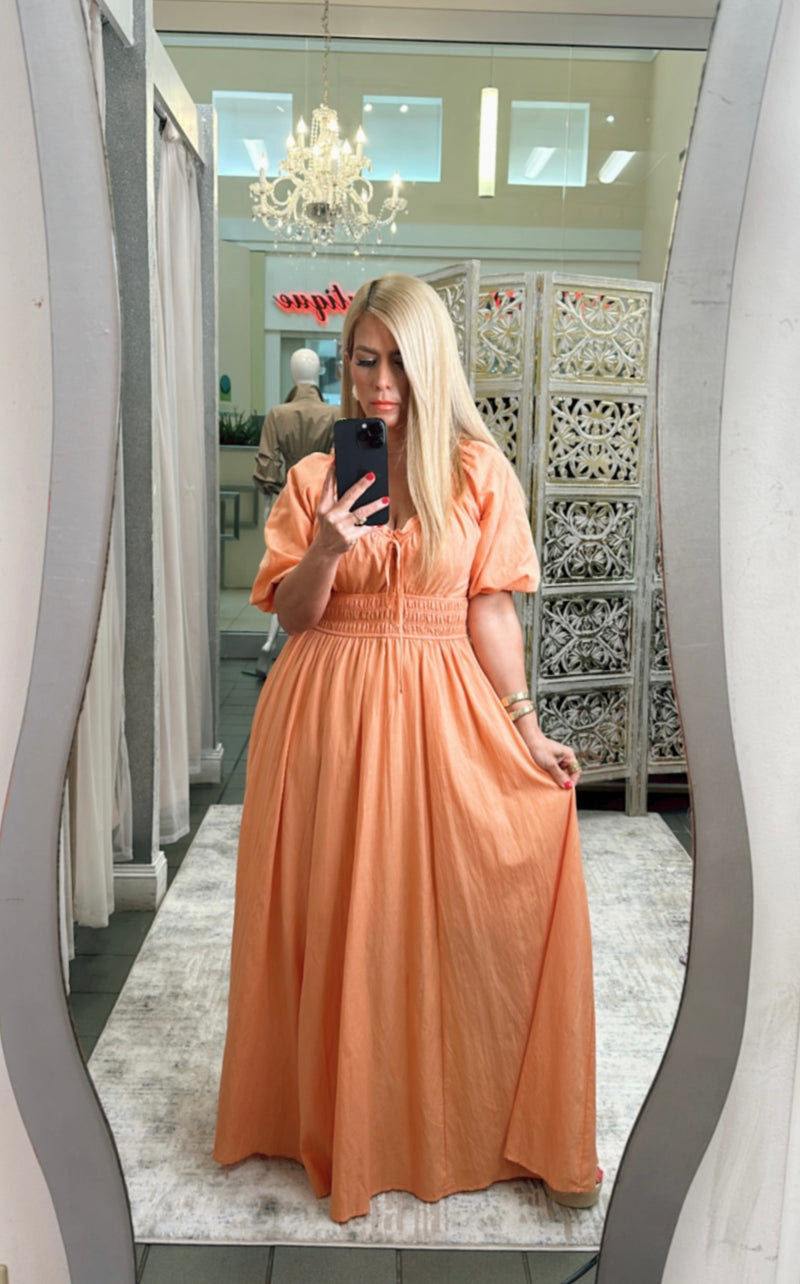 Apricot bubble sleeve dress