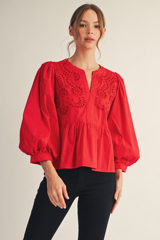 Eyelet Accent Peplum Top