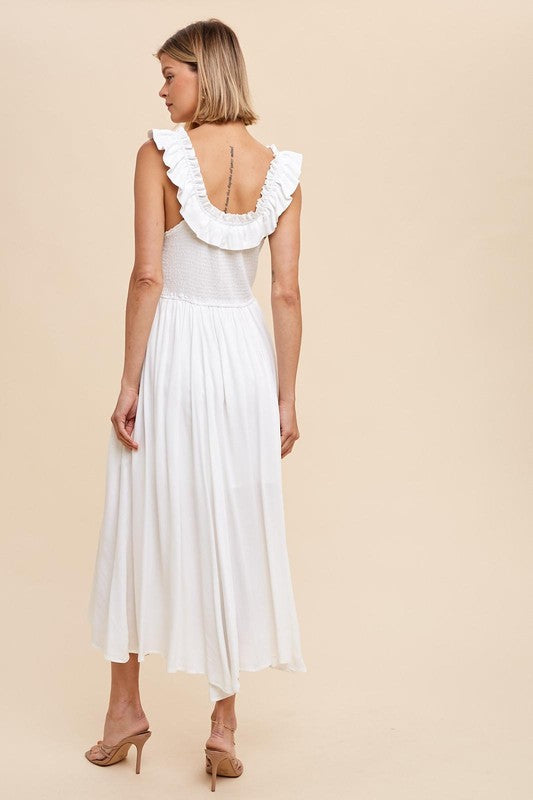 Off shoulder white linen dress