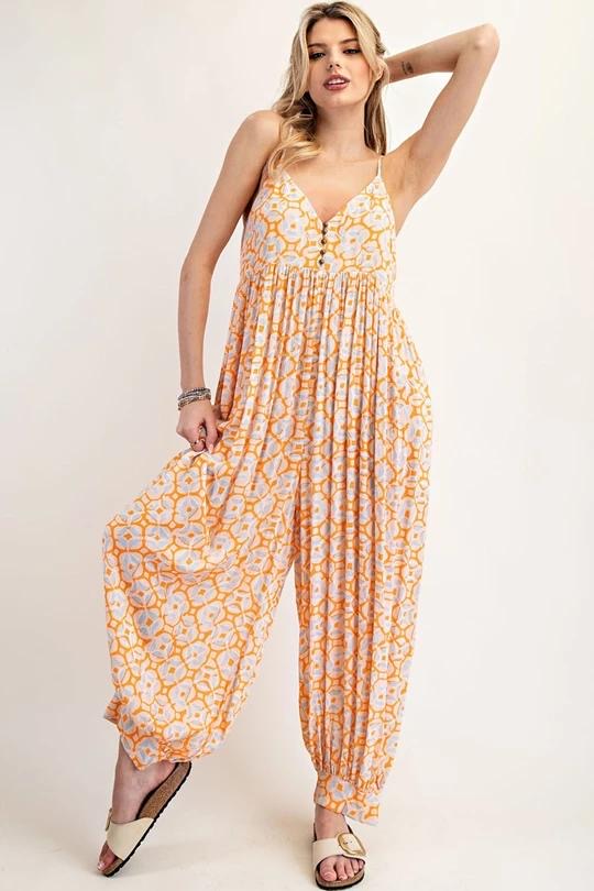 Boho Printed Sleeveless Harem Jumpsuit