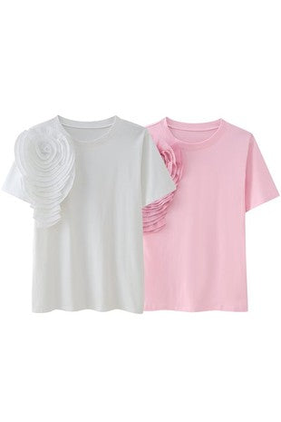 Pleated flower pink t-shirt