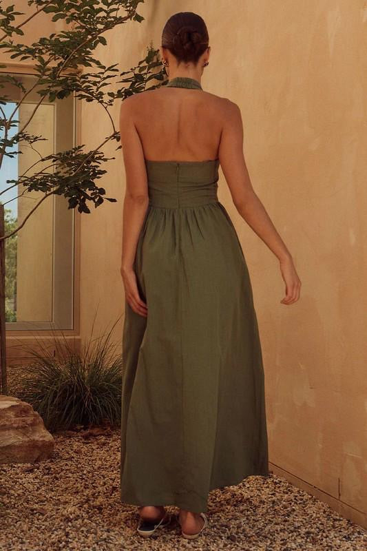 Solid Halter Backless Dress