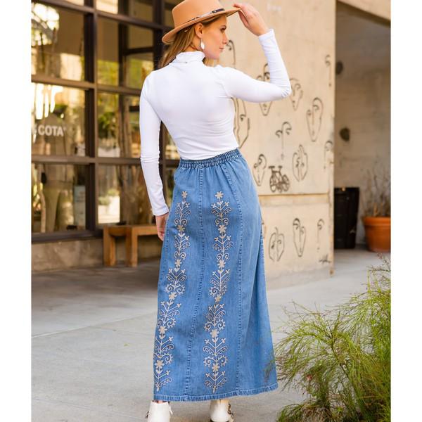 Floral Embroidered Denim Skirt