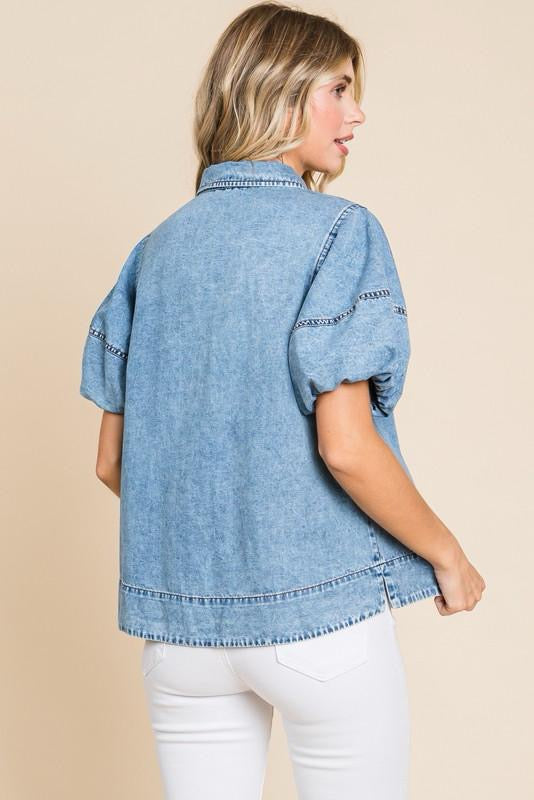 Puff Sleeve Denim Top (Preorder)