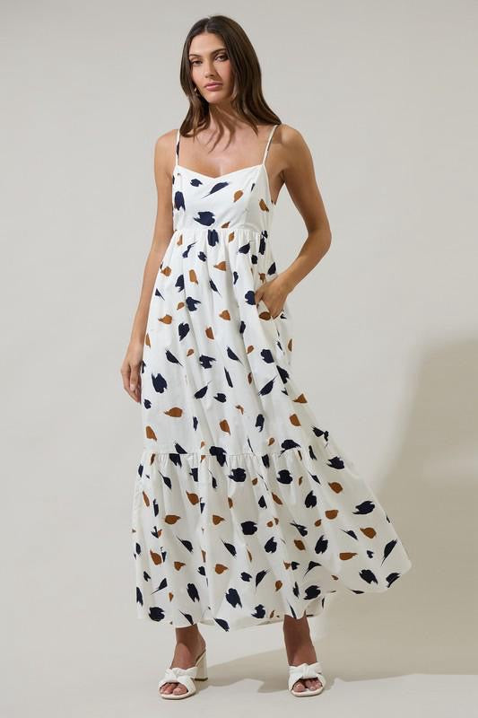 White Maxi Dress with Abstract Print