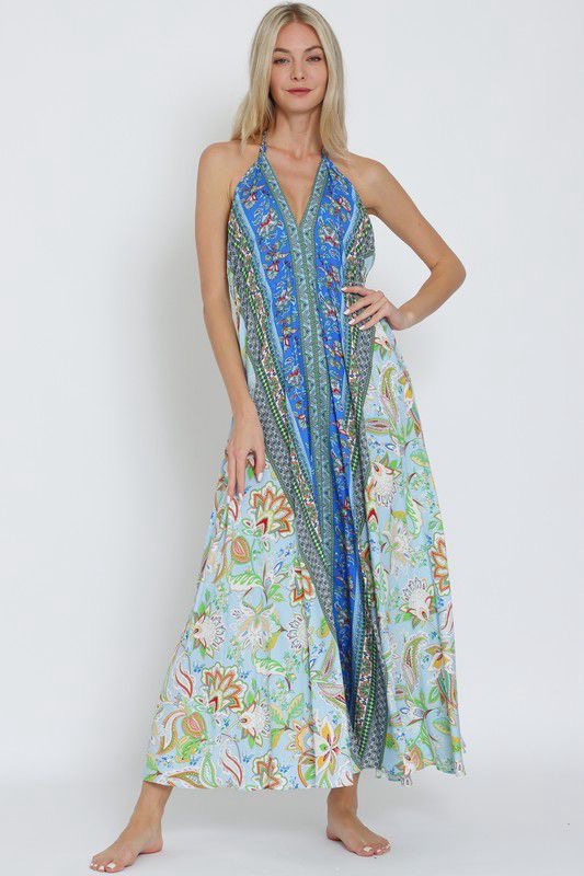 Boho Paisley Halter Maxi Dress