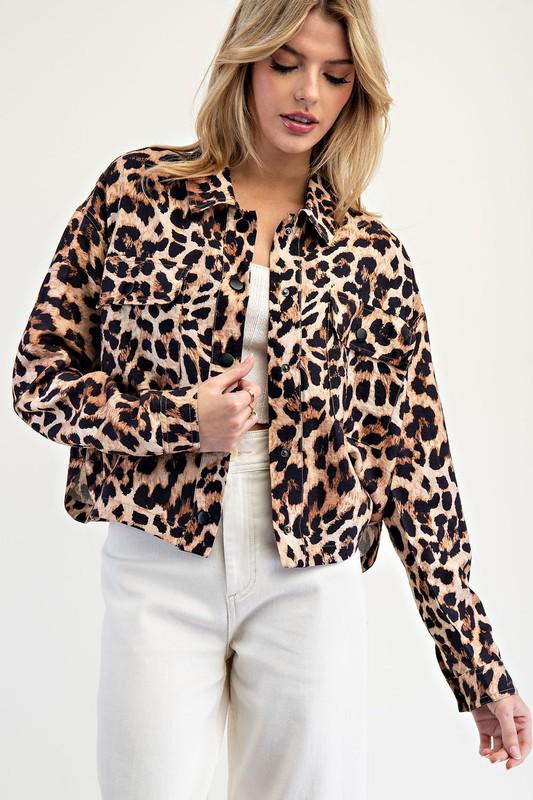 Leopard Printed Cropped Jacket