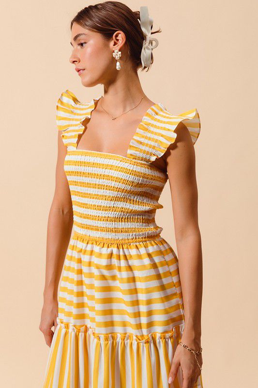 Summer Striped Gold White Dress