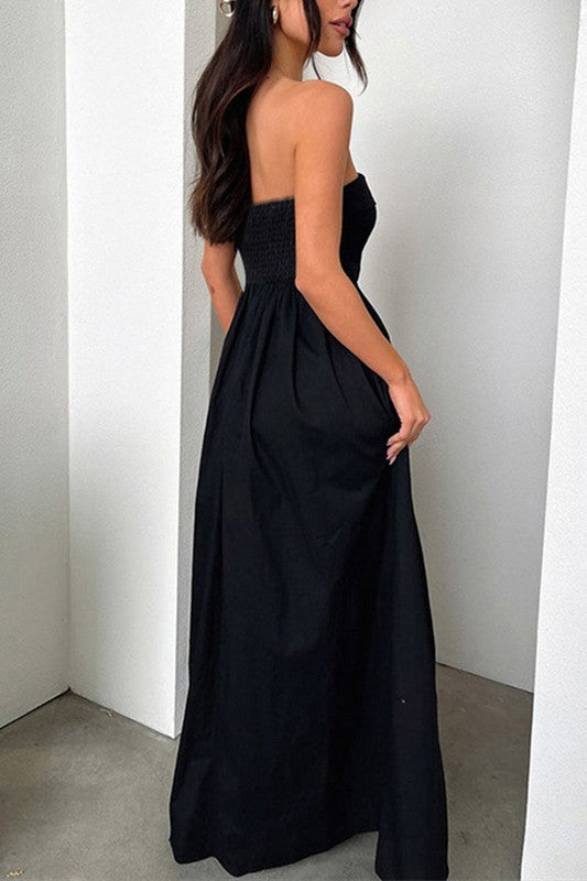 Strapless black maxi dress