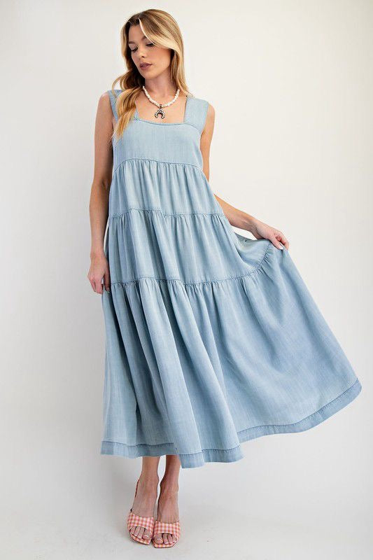 WASHED DENIM MAXI DRESS