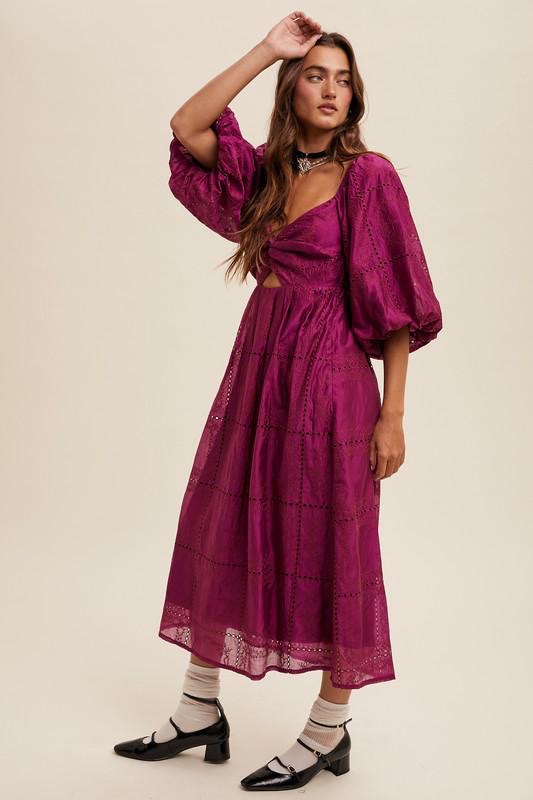 Plum Eyelet Midi Dress