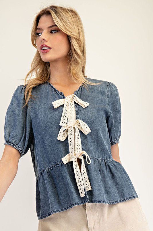 Denim Bow Tie Top