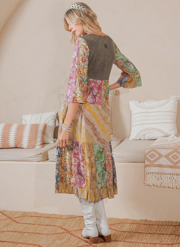 Boho Patchwork Midi Dress