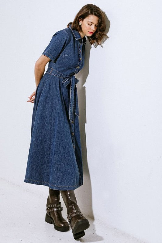 Shirt dark denim button down dress