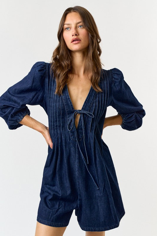 Dark Denim 3/4 Sleeves Romper