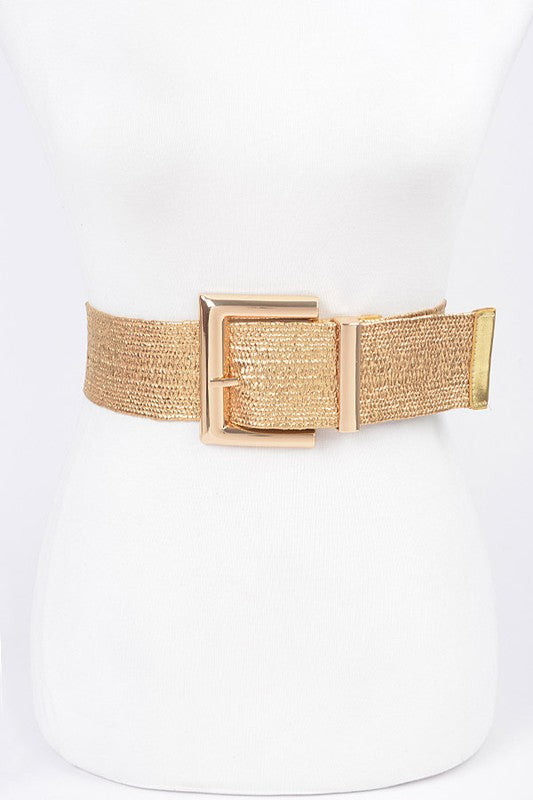 Gold rectangular buckle straw belt