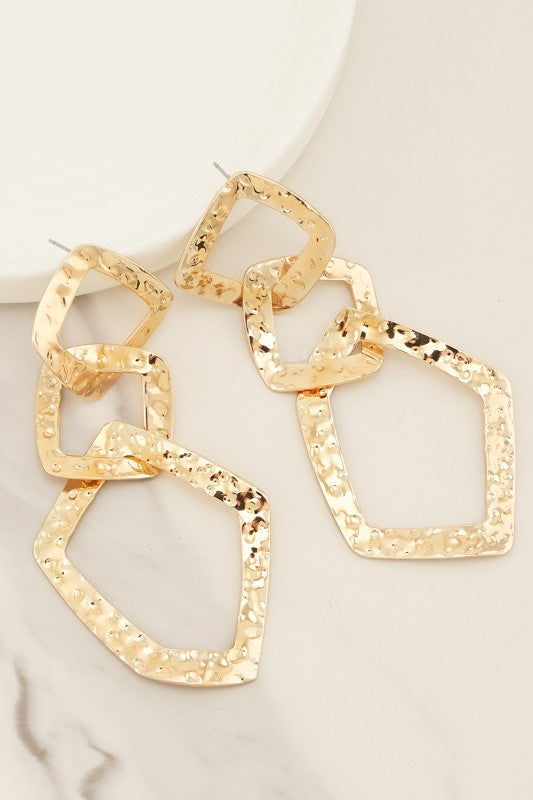 Hammered Geometric Link Statement Drop Earring