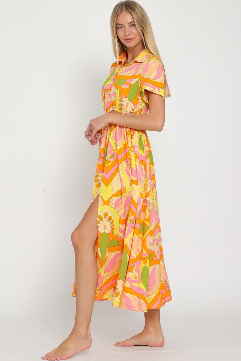 Shirt yellow/tangerine print dress