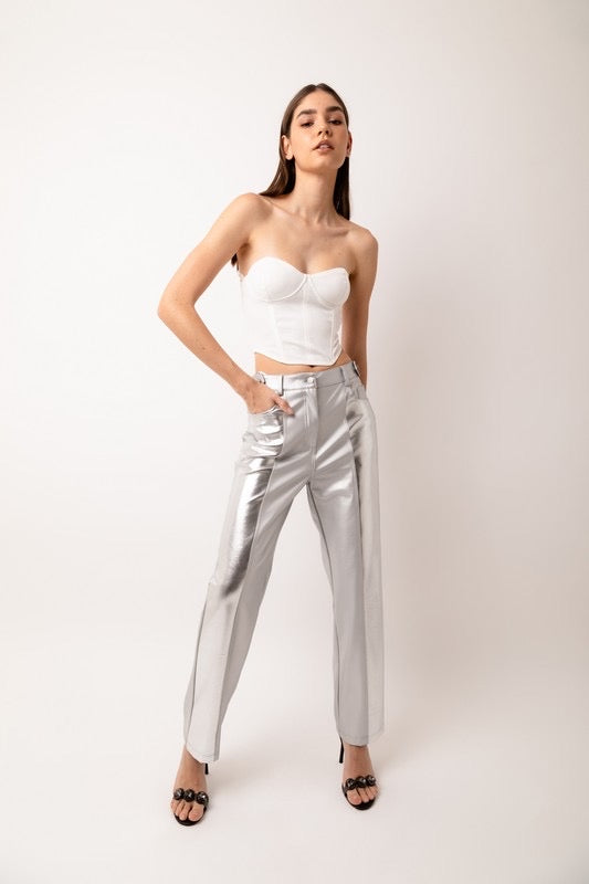 Faux leather silver metallic pant