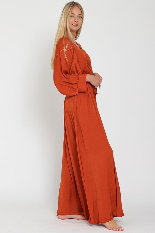 Dolman rust maxi satin dress