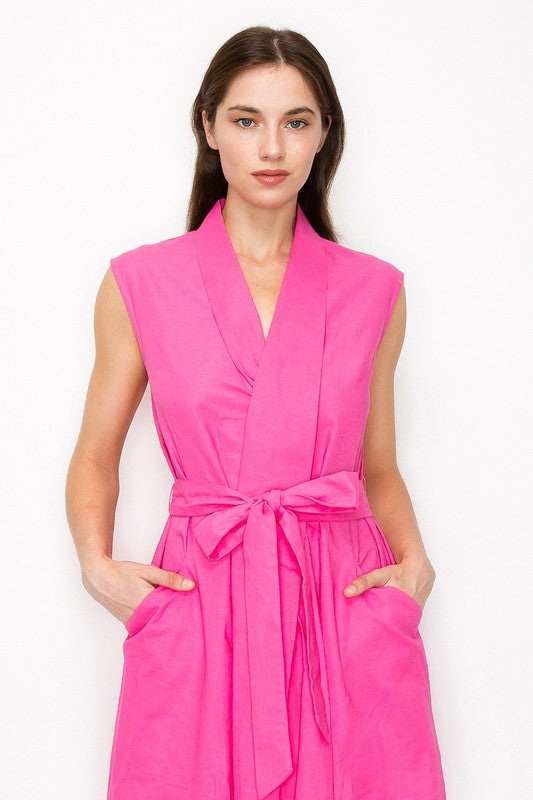 Fucsia sleeveless linen maxi dress