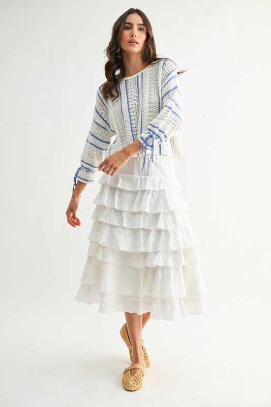 Striped Breeze Tie-sleeve Sweater