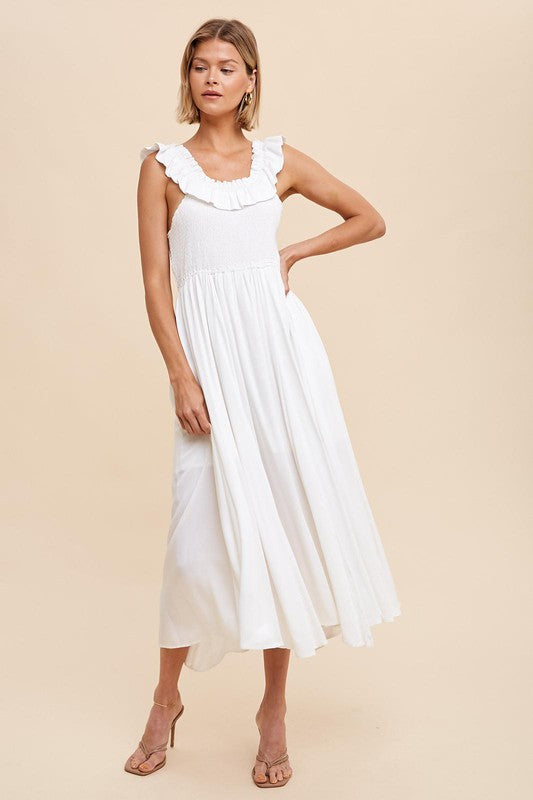 Off shoulder white linen dress