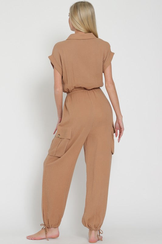 Off white cargo pockets jumpsuit