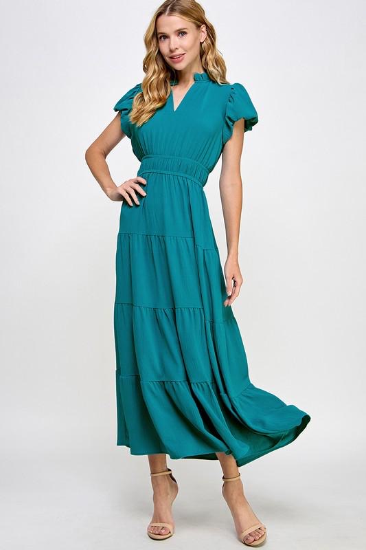 Emerald Breeze Tiered Maxi Dress