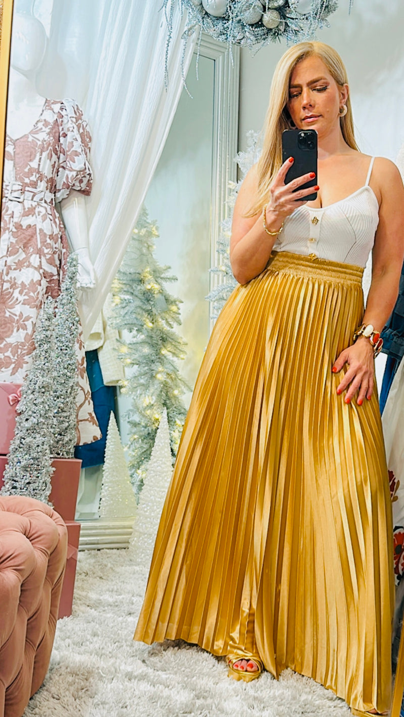 Pleated Maxi Gold Skirt