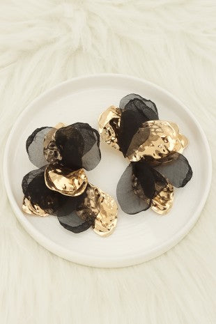 Chiffon Textured Hammered Gold-tone Floral Earring
