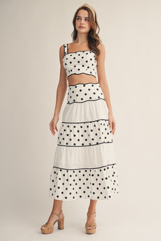 Modern Vintage Polka Dot Crop And Maxi Set(Pre order)Febrero 2026