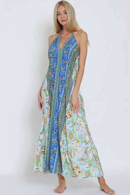 Boho Paisley Halter Maxi Dress