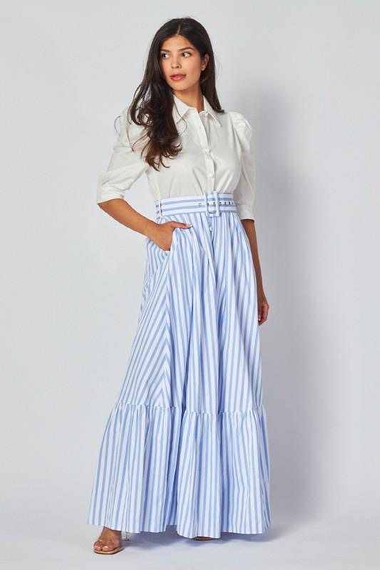 Striped Blue and White Maxi Dress