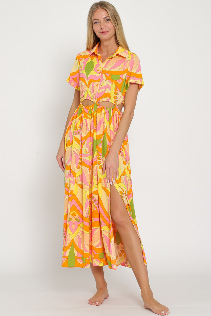 Shirt yellow/tangerine print dress