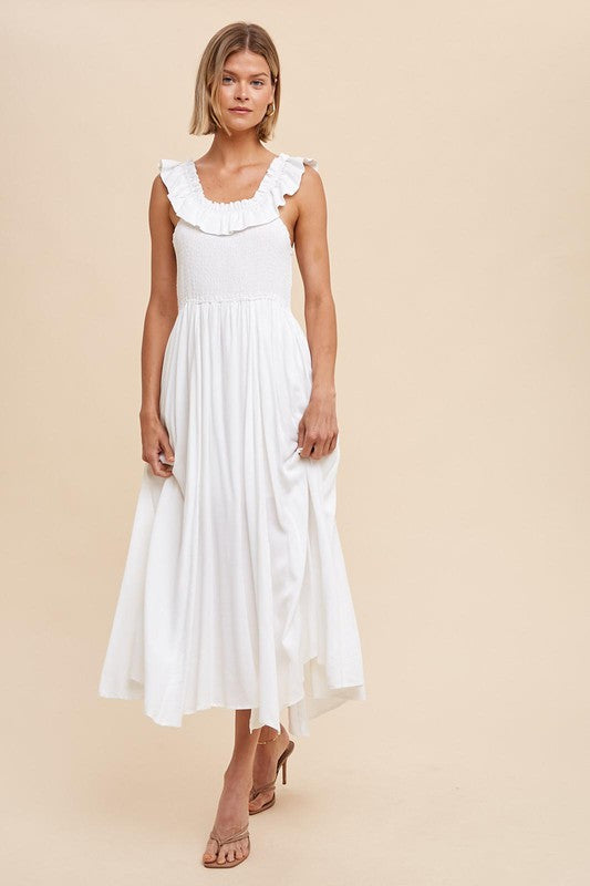 Off shoulder white linen dress