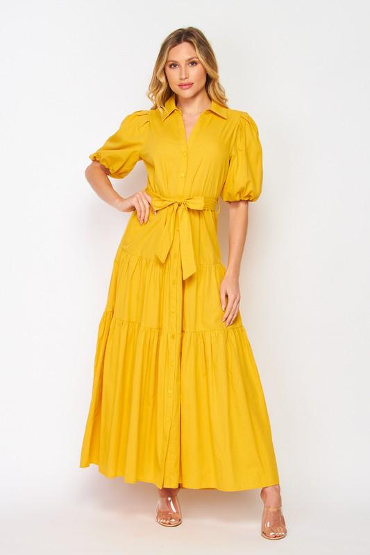 Mustard Puff Sleeve Maxi Dress