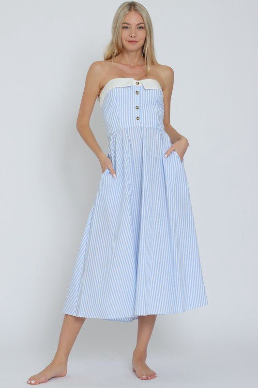 TUBE BUTTON DOWN STRIPE MIDI DRESS (Preorder)