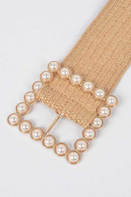 Pearl Buckle Straw Belt