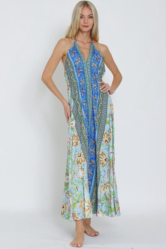 Boho Paisley Halter Maxi Dress