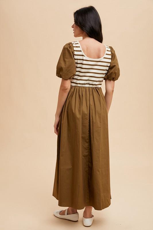 Striped Puff Sleeve Maxi Dress