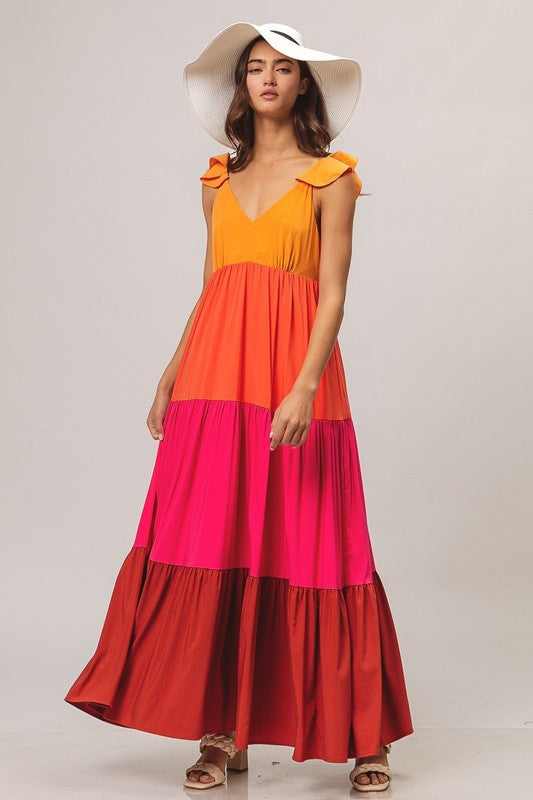 Color Block Apricot Maxi Dress